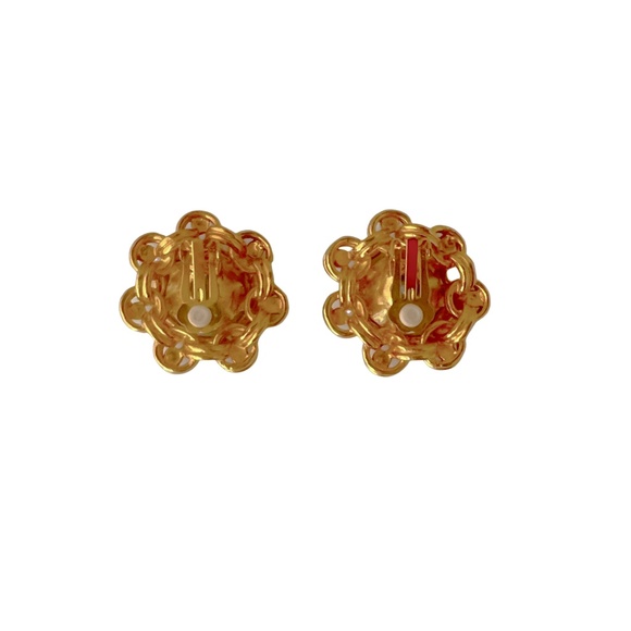 Gold Tone Clip On Earrings with Clear Center Stone - Picture 3 of 4